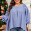 Medium Grey Floral Star Patched Pattern 3/4 Sleeve Plus Size Top