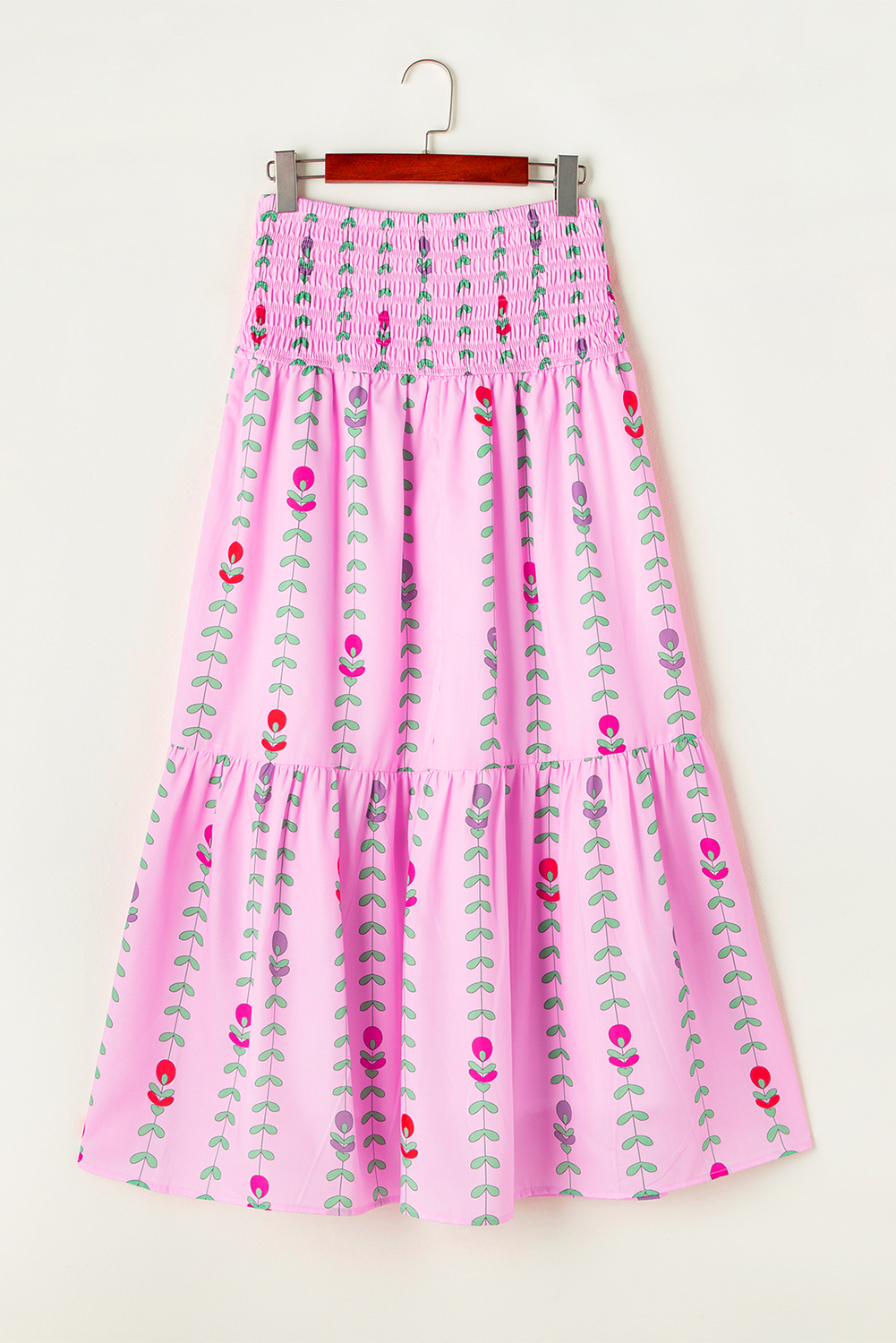 Pink Printed Smocked Tiered Maxi Skirt Pink Printed Smocked Tiered Maxi Skirt - Image 5