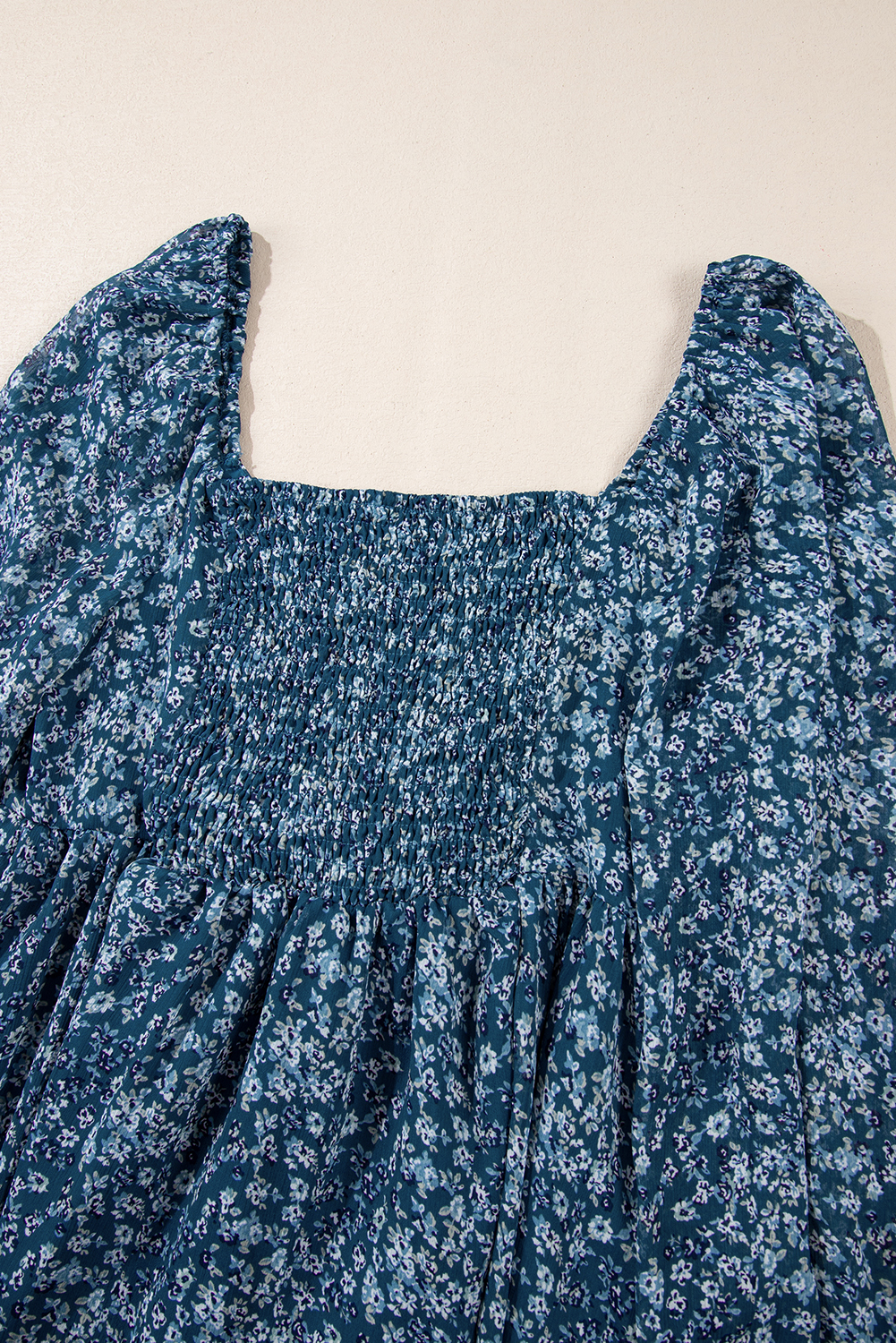 Blue Floral Print Sweetheart Neck Shirred Back Mini Dress Blue Floral Print Sweetheart Neck Shirred Back Mini Dress - Image 7