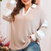 Beau Blue Textured Turn-down V Neck Drop Shoulder Plus Size Top