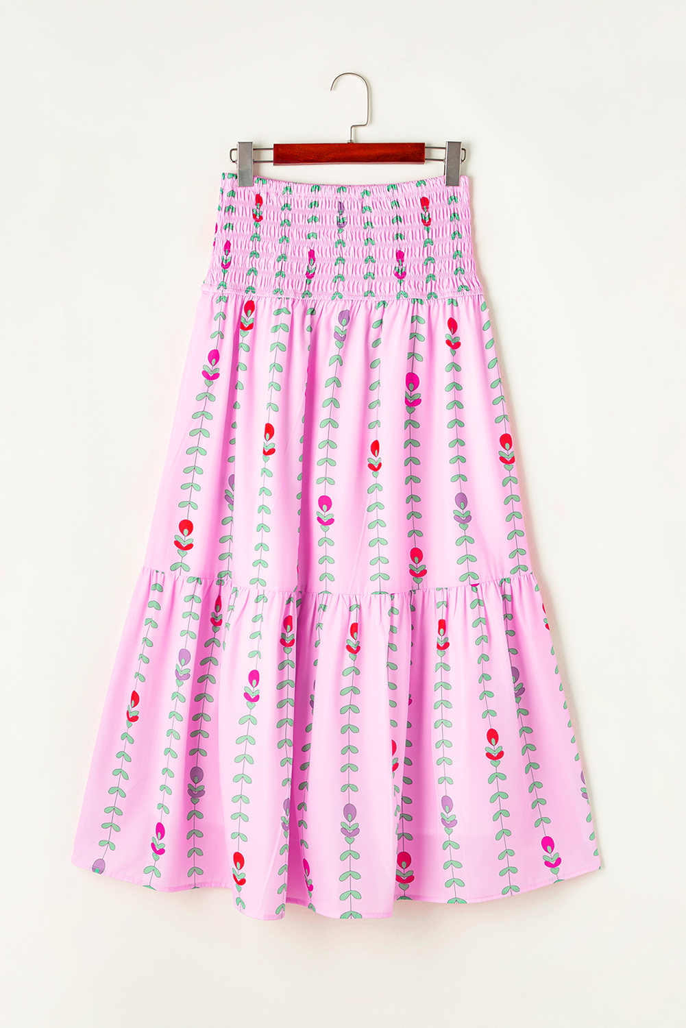 Pink Printed Smocked Tiered Maxi Skirt Pink Printed Smocked Tiered Maxi Skirt - Image 4