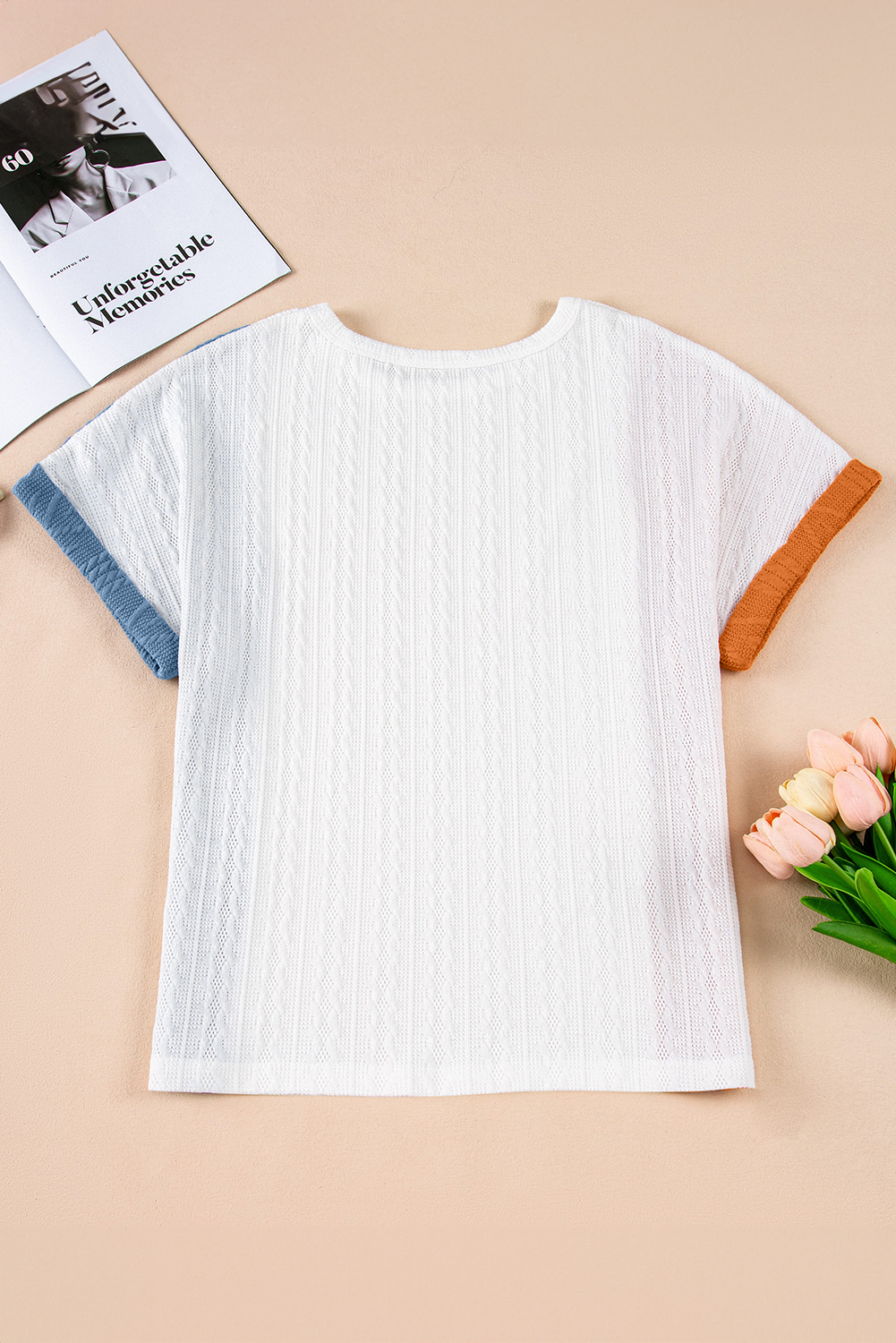 Light Blue Textured Color Block Loose Fit T Shirt Light Blue Textured Color Block Loose Fit T Shirt - Image 7