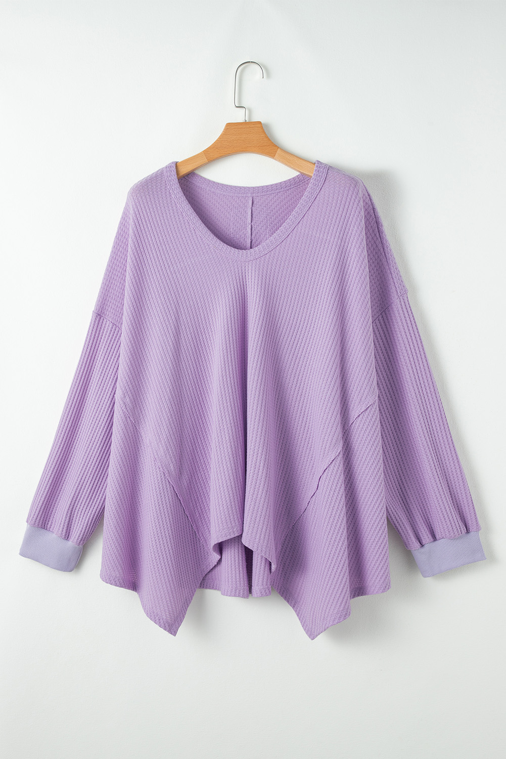 Orchid Petal Plus Size Waffle Knit Exposed Seam Flowy Top Orchid Petal Plus Size Waffle Knit Exposed Seam Flowy Top - Image 5