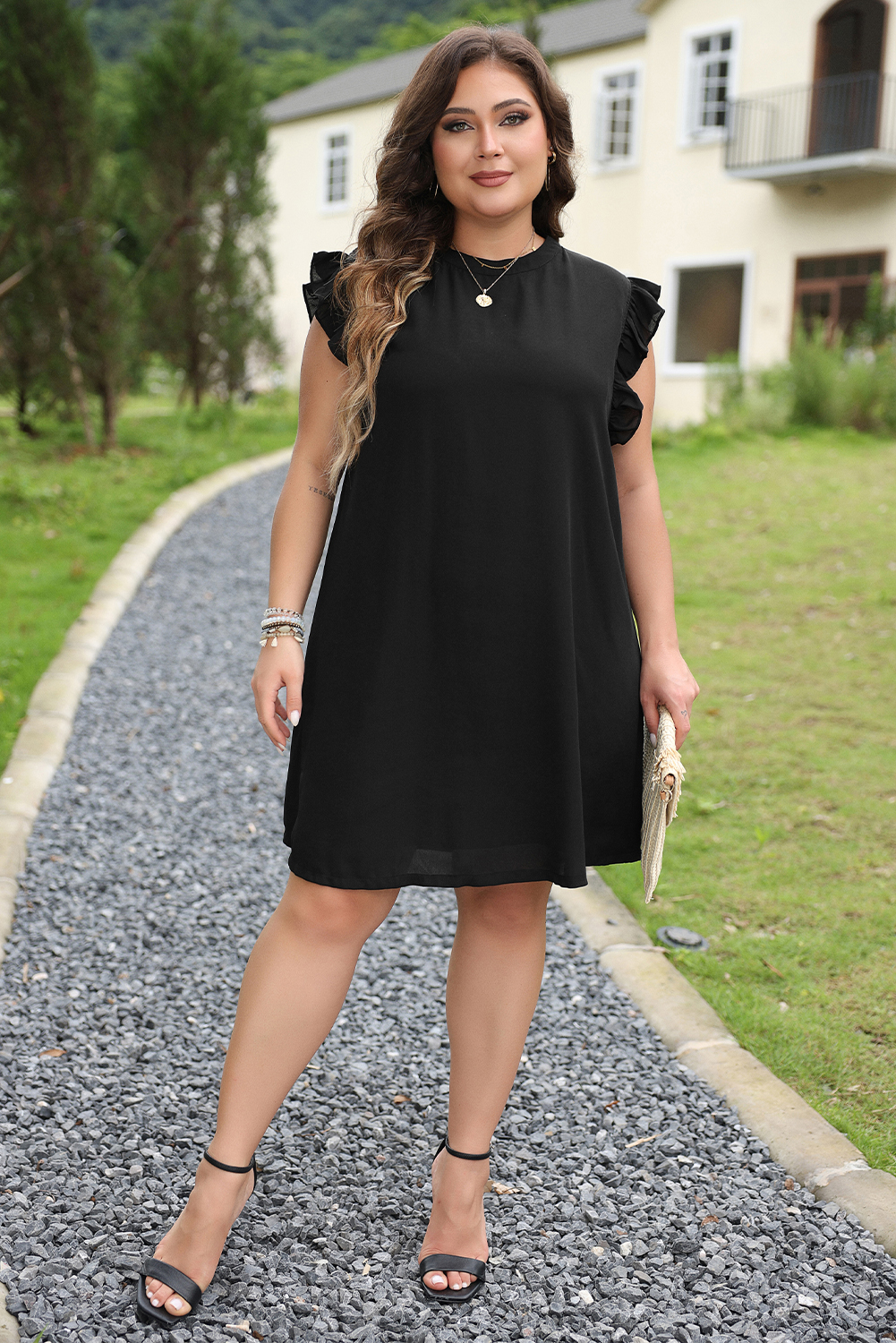 Black Keyhole Back Ruffled Plus Shift Dress Black Keyhole Back Ruffled Plus Shift Dress - Image 5