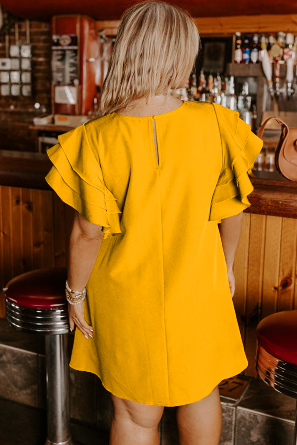 Grapefruit Orange Tiered Ruffled Sleeve Plus Size Mini Dress Grapefruit Orange Tiered Ruffled Sleeve Plus Size Mini Dress - Image 2