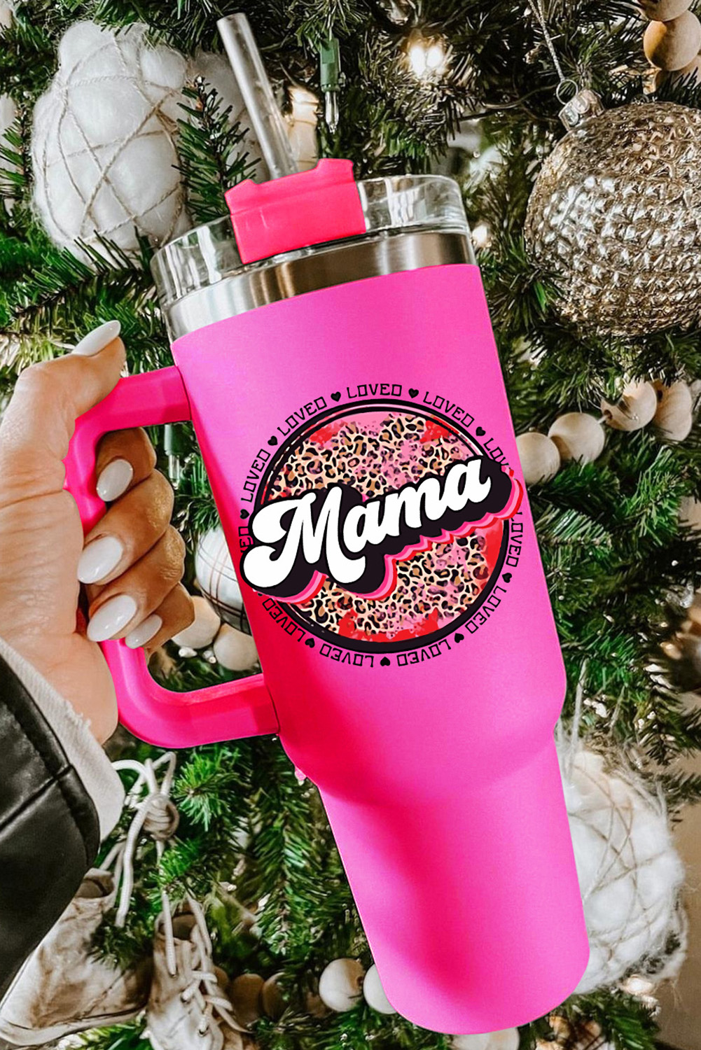 Rose Mama Leopard Print Stainless Steel Insulate Cup with Handle 40oz Rose Mama Leopard Print Stainless Steel Insulate Cup with Handle 40oz - Image 2