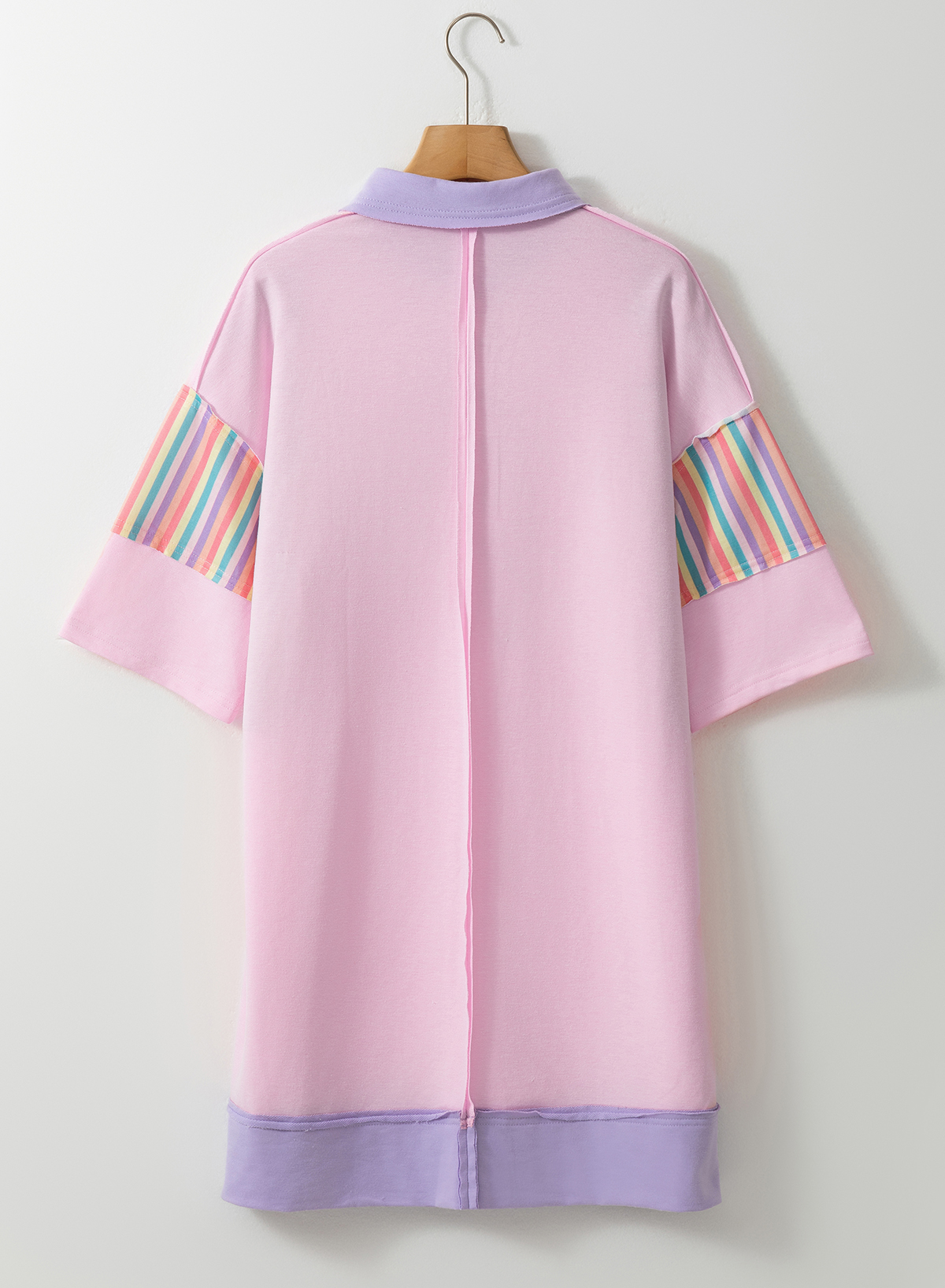 Pink Rainbow Stripe Half Sleeve Buttoned T Shirt Dress Pink Rainbow Stripe Half Sleeve Buttoned T Shirt Dress - Image 2