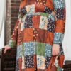 Gold Flame Plus Size Waffle Leopard Long Sleeve Ruffle Mini Dress