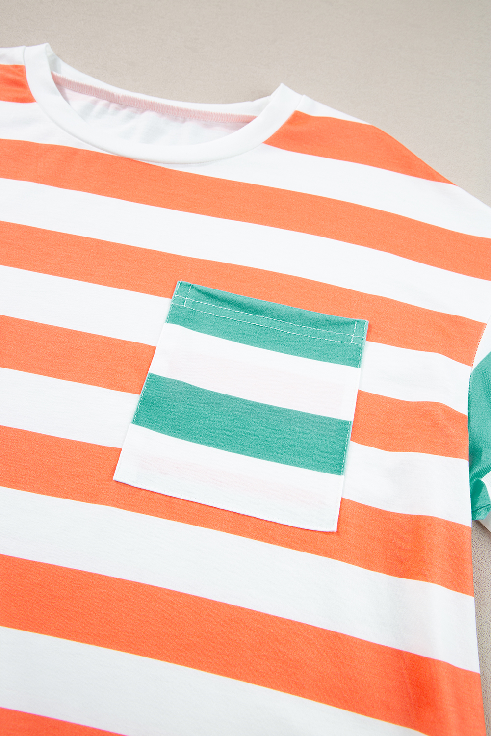 Orange Stripe Contrast Patch Pocket Drop Sleeve T Shirt Orange Stripe Contrast Patch Pocket Drop Sleeve T Shirt - Image 7