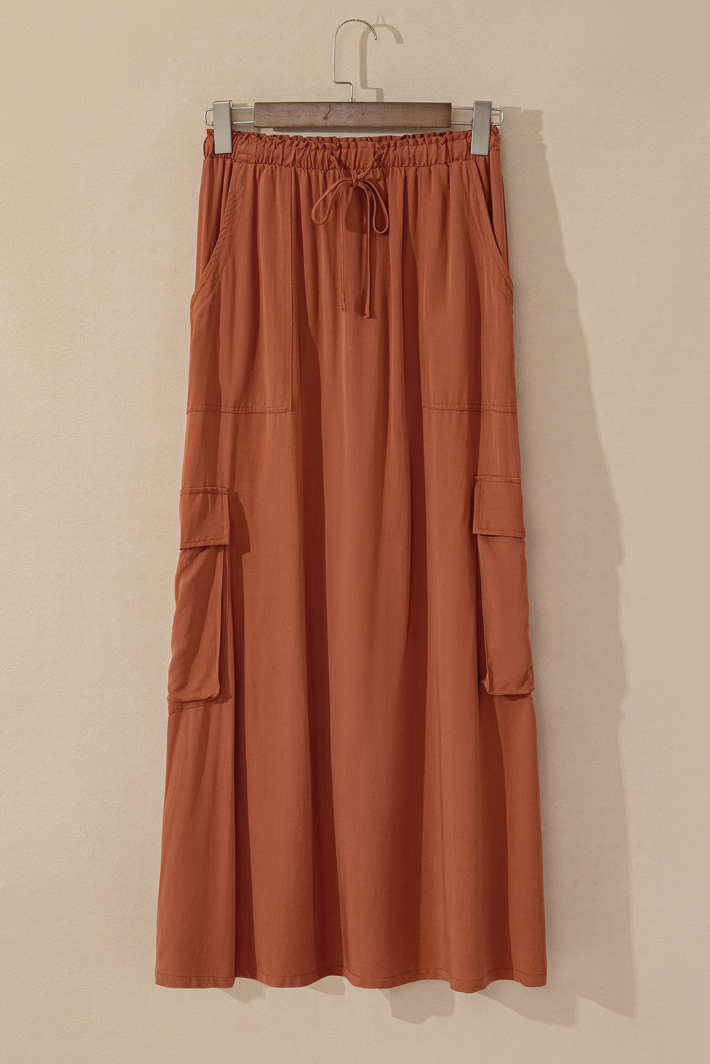 Chestnut Mineral Wash Cargo Pocket Drawstring Waist Maxi Skirt Chestnut Mineral Wash Cargo Pocket Drawstring Waist Maxi Skirt - Image 4