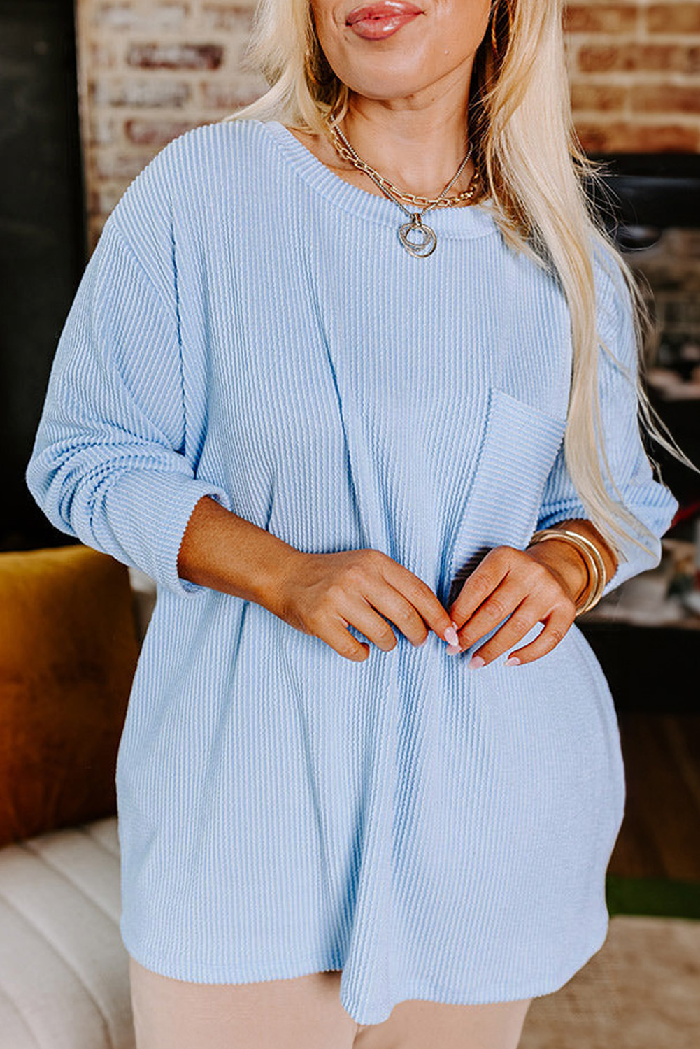 Myosotis Plus Size Ribbed Textured Long Sleeve T Shirt Myosotis Plus Size Ribbed Textured Long Sleeve T Shirt