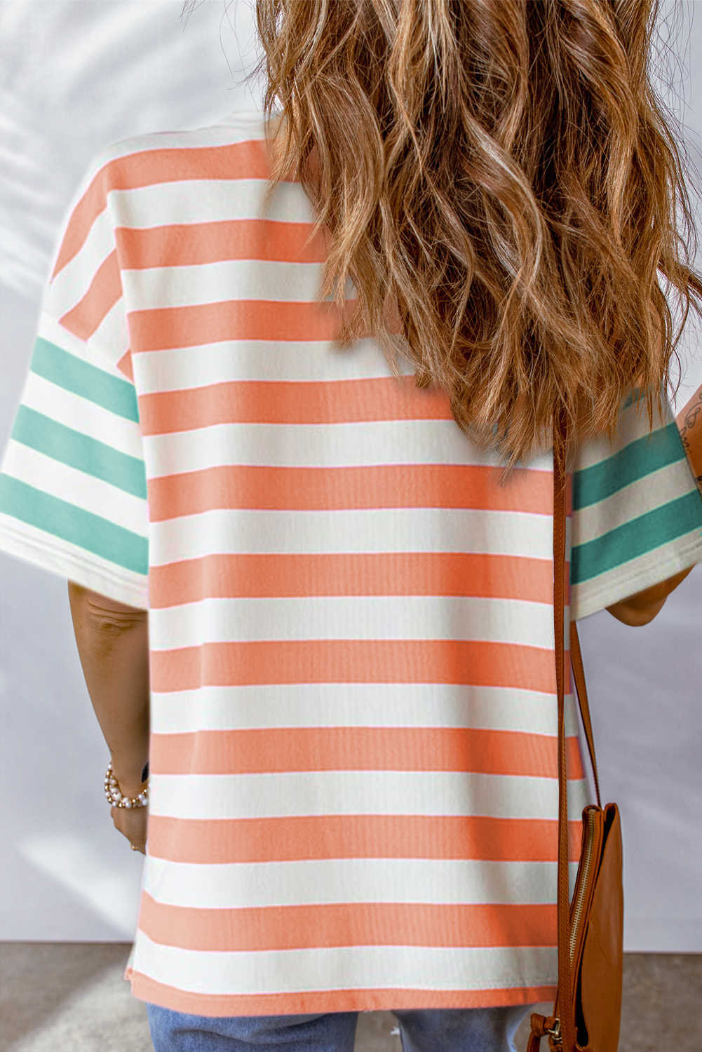 Orange Stripe Contrast Patch Pocket Drop Sleeve T Shirt Orange Stripe Contrast Patch Pocket Drop Sleeve T Shirt - Image 2