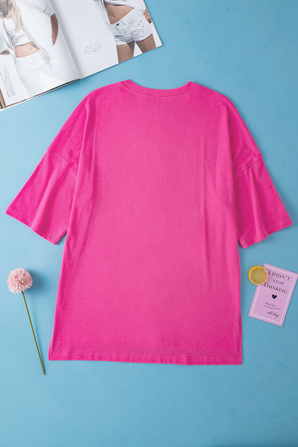 Rose Red Longline Short Sleeve Side Slit Drop Shoulder Top Rose Red Longline Short Sleeve Side Slit Drop Shoulder Top - Image 5