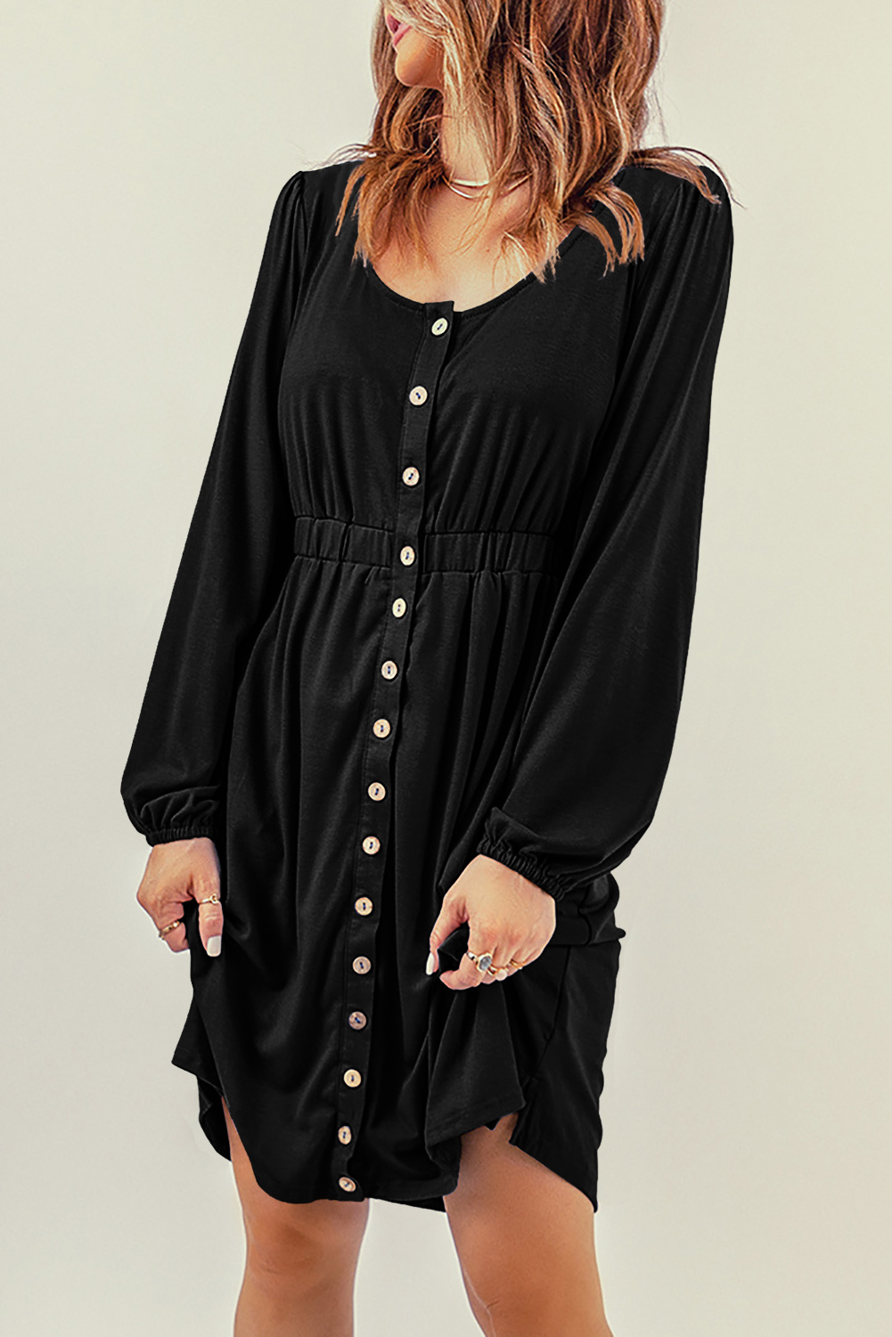 Black Button Up High Waist Long Sleeve Dress Black Button Up High Waist Long Sleeve Dress - Image 5