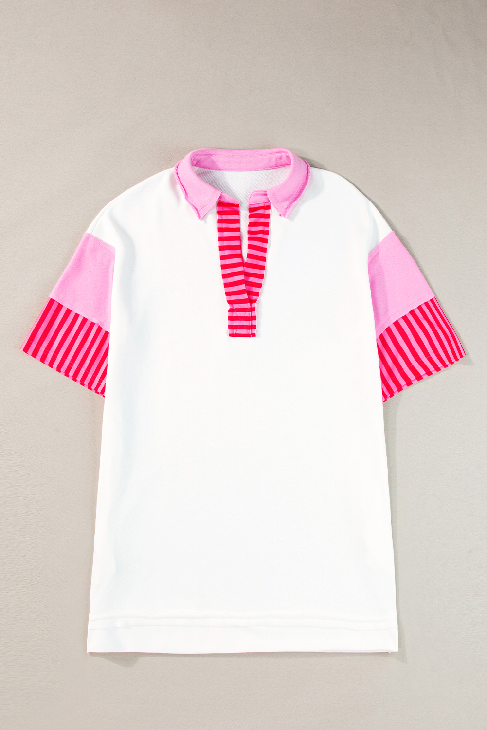 White Stripe Colorblock Patchwork Short Sleeve T Shirt Dress White Stripe Colorblock Patchwork Short Sleeve T Shirt Dress - Image 3