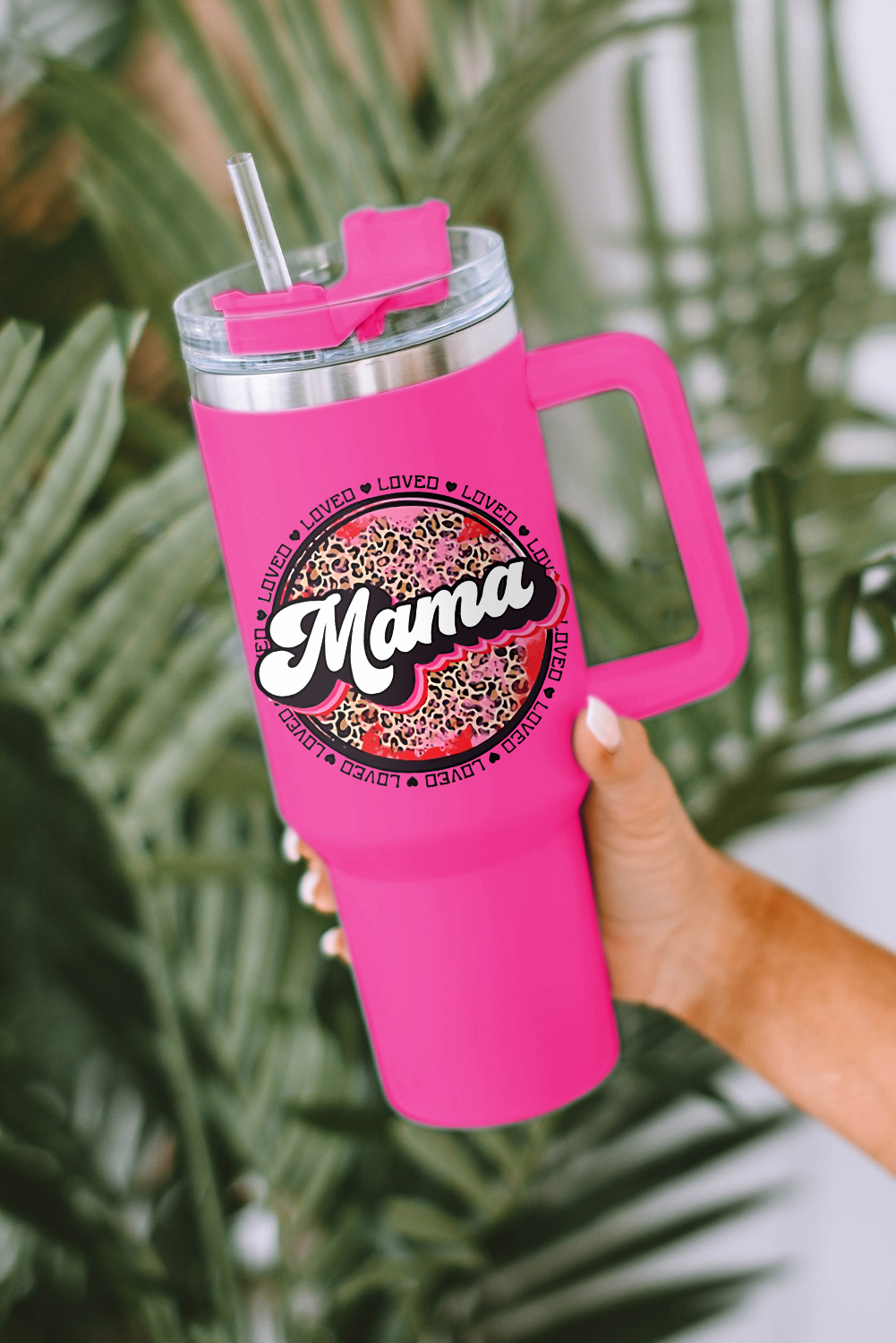 Rose Mama Leopard Print Stainless Steel Insulate Cup with Handle 40oz Rose Mama Leopard Print Stainless Steel Insulate Cup with Handle 40oz