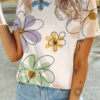 Black Summer Flower Print Casual Round Neck T Shirt