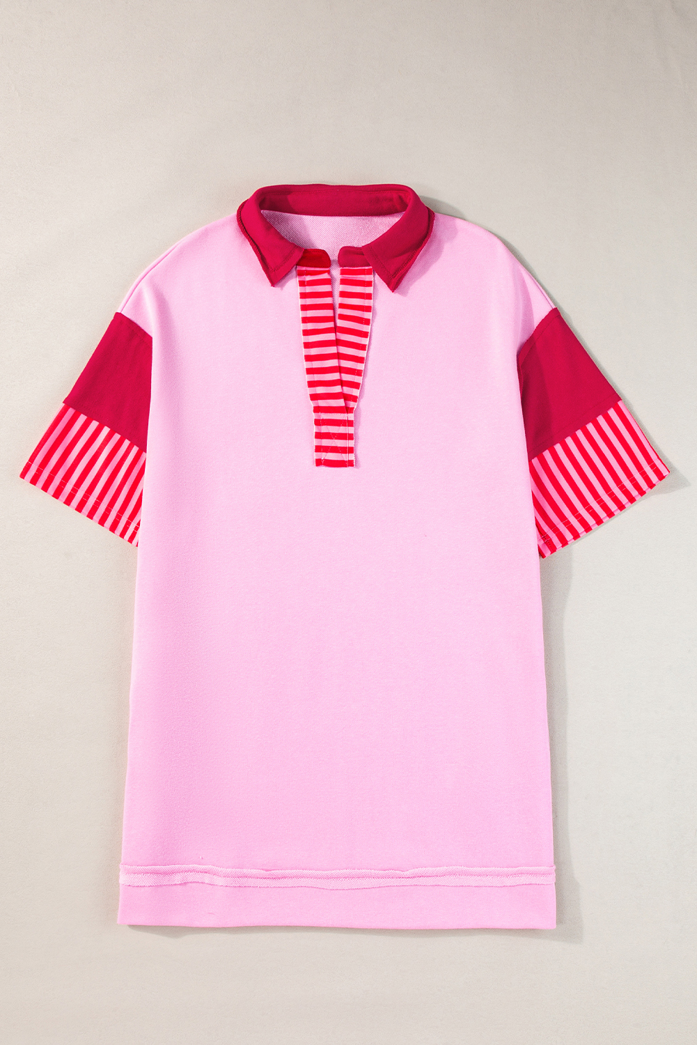 Pink Stripe Colorblock Patchwork Short Sleeve T Shirt Dress Pink Stripe Colorblock Patchwork Short Sleeve T Shirt Dress - Image 3