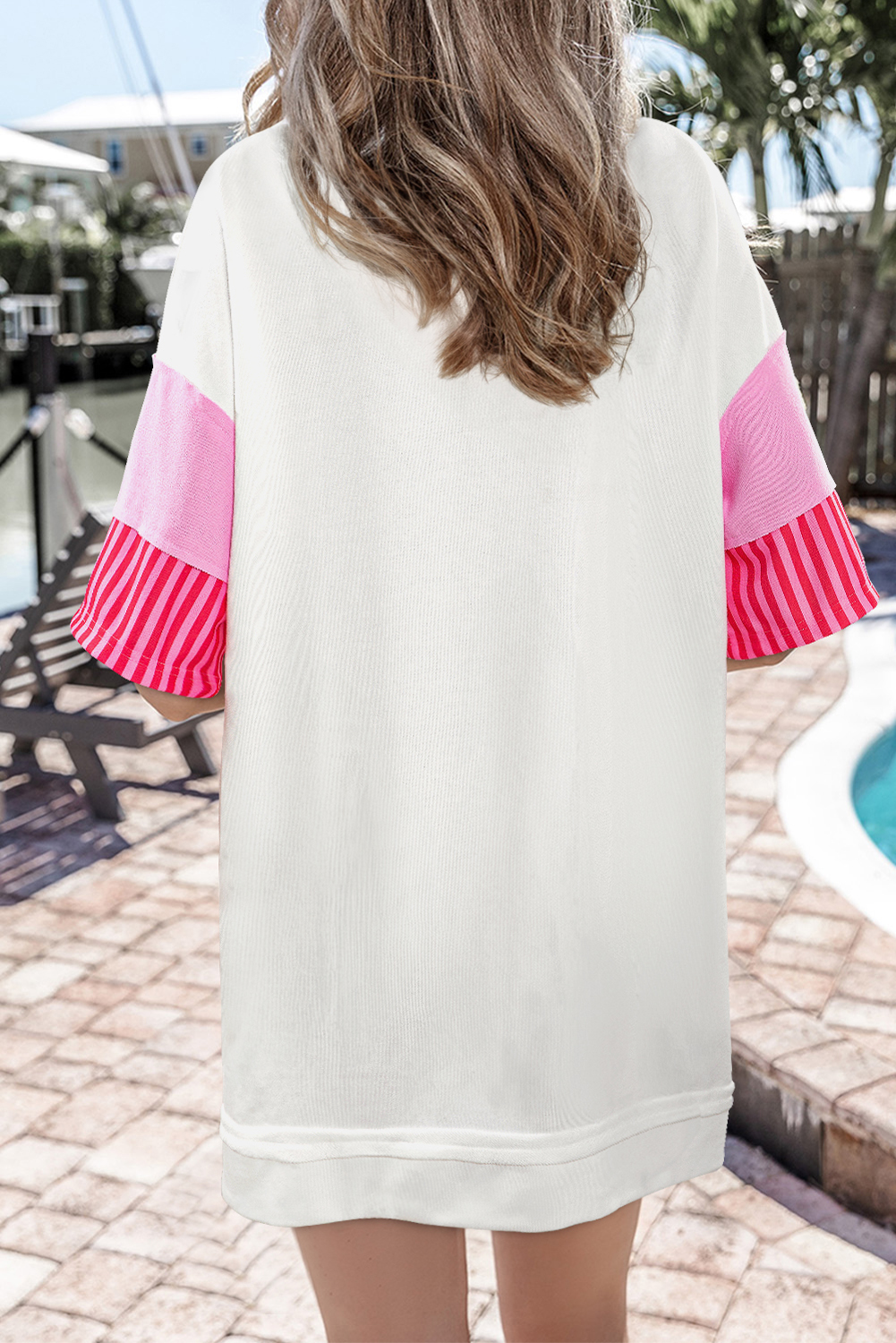 White Stripe Colorblock Patchwork Short Sleeve T Shirt Dress White Stripe Colorblock Patchwork Short Sleeve T Shirt Dress - Image 2