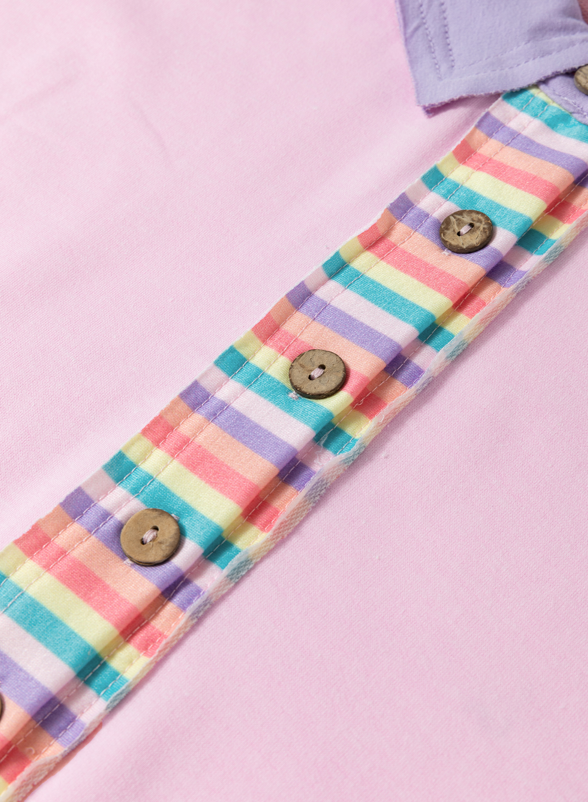 Pink Rainbow Stripe Half Sleeve Buttoned T Shirt Dress Pink Rainbow Stripe Half Sleeve Buttoned T Shirt Dress - Image 6