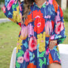 Green Plus Floral Print Puff Sleeve Tiered Shirt Dress