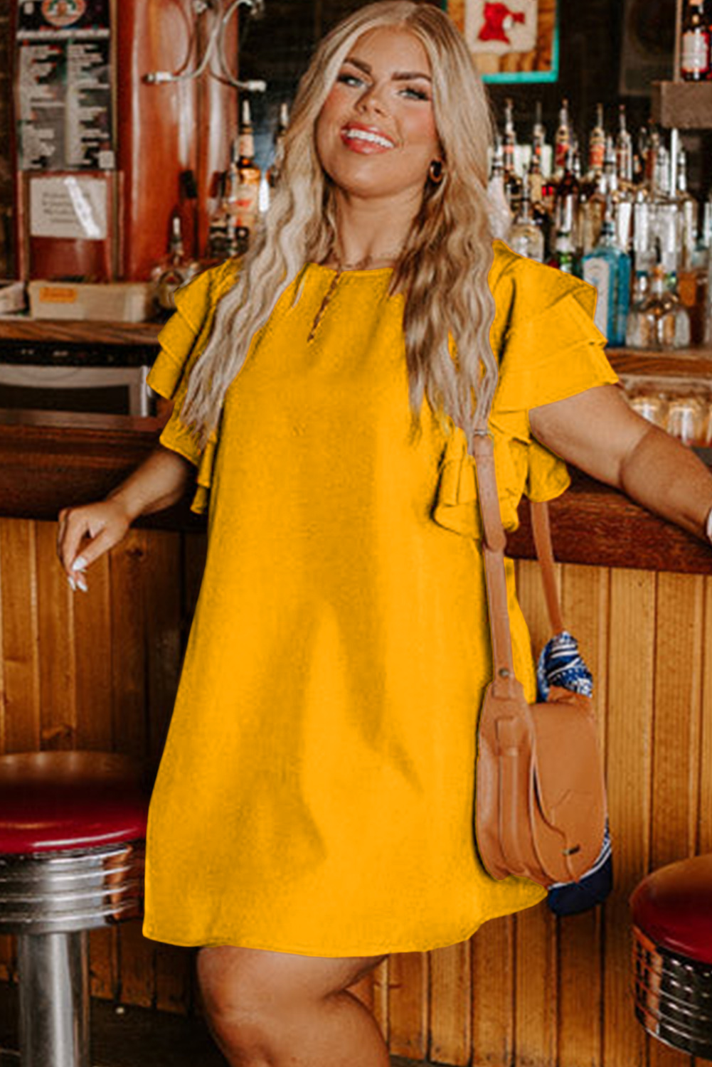 Grapefruit Orange Tiered Ruffled Sleeve Plus Size Mini Dress Grapefruit Orange Tiered Ruffled Sleeve Plus Size Mini Dress - Image 4