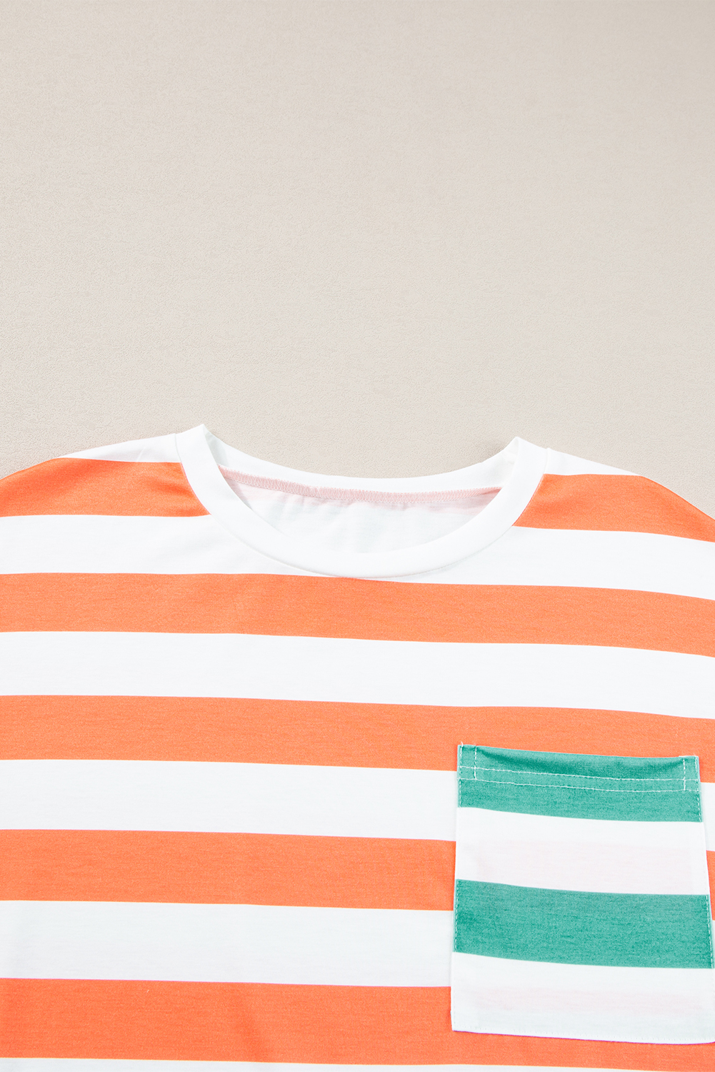 Orange Stripe Contrast Patch Pocket Drop Sleeve T Shirt Orange Stripe Contrast Patch Pocket Drop Sleeve T Shirt - Image 5