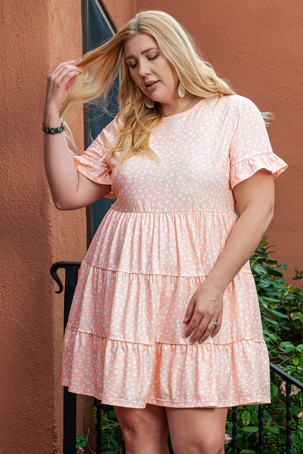 Pink Cheetah Print Tiered Ruffled Plus Size Dress Pink Cheetah Print Tiered Ruffled Plus Size Dress - Image 4