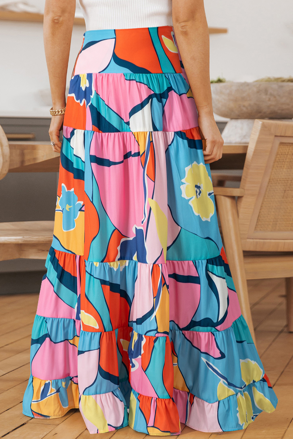 Pink Printed Pocketed High Waist Maxi Skirt Pink Printed Pocketed High Waist Maxi Skirt - Image 2