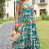 Multicolour Plus Abstract Print Ruffled Mock Neck Tiered Maxi Dress