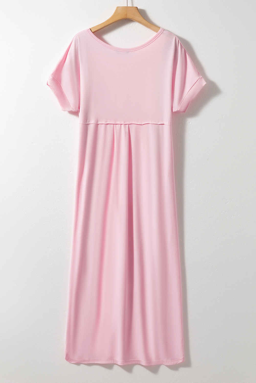 Pink V Neck Hidden Pocket Splits Maxi T-shirt Dress Pink V Neck Hidden Pocket Splits Maxi T-shirt Dress - Image 5