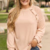 Coffee Plus Size Leopard Striped Long Sleeve Crew Neck Top