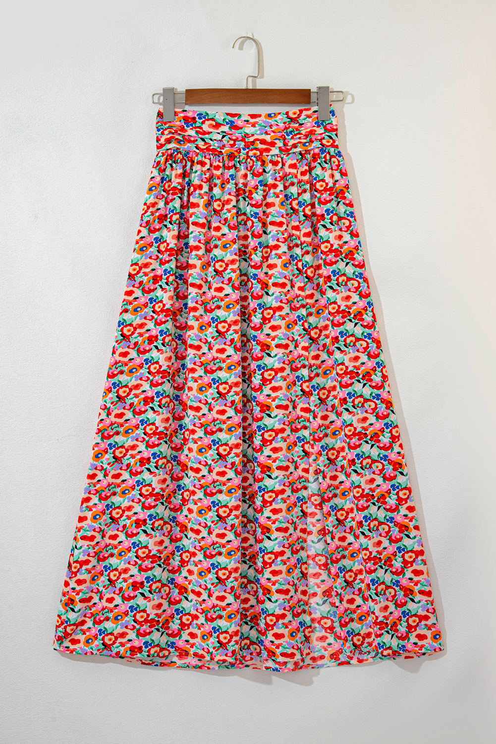 Red Floral Print Wide Waistband Side Slit Maxi Skirt Red Floral Print Wide Waistband Side Slit Maxi Skirt - Image 7