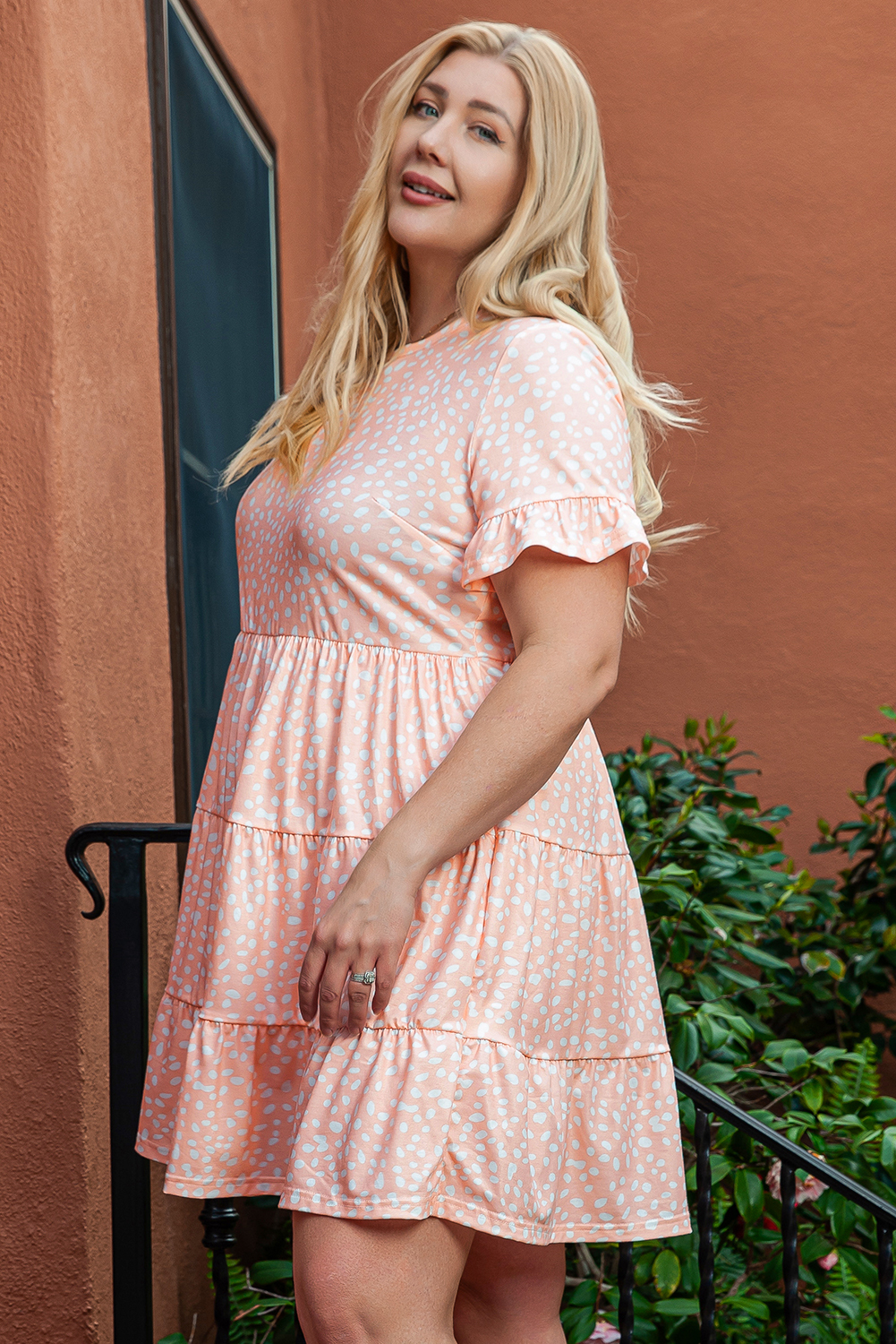 Pink Cheetah Print Tiered Ruffled Plus Size Dress Pink Cheetah Print Tiered Ruffled Plus Size Dress - Image 3