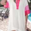 Light French Beige Leopard Print Colorblock Frill Trim T-shirt Dress