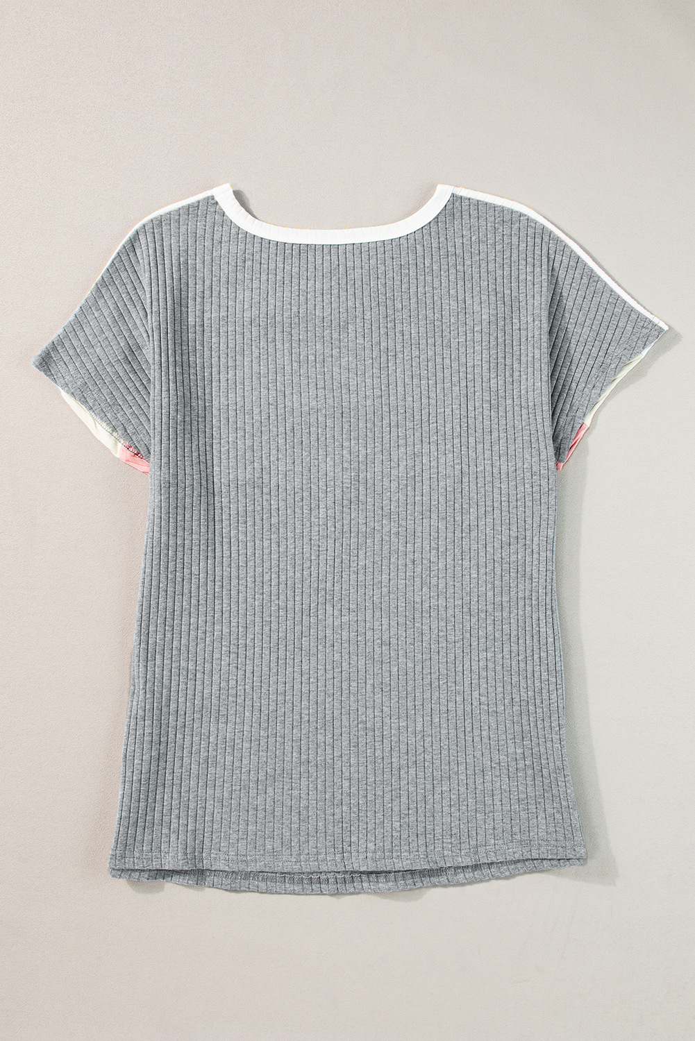 Gray Ribbed Color Block Patchwork T-shirt Gray Ribbed Color Block Patchwork T-shirt - Image 7
