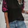 Rose Cute Flower Print Bracelet Sleeve Top