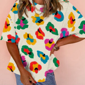 Apricot Leopard Drop Shoulder Oversize Tee