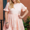 Pink Plus Size Floral Print Smocked Puff Sleeve Dress
