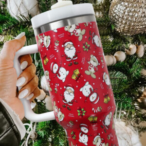 Fiery Red Christmas Print Handled Stainless Steel Tumblers 40oz