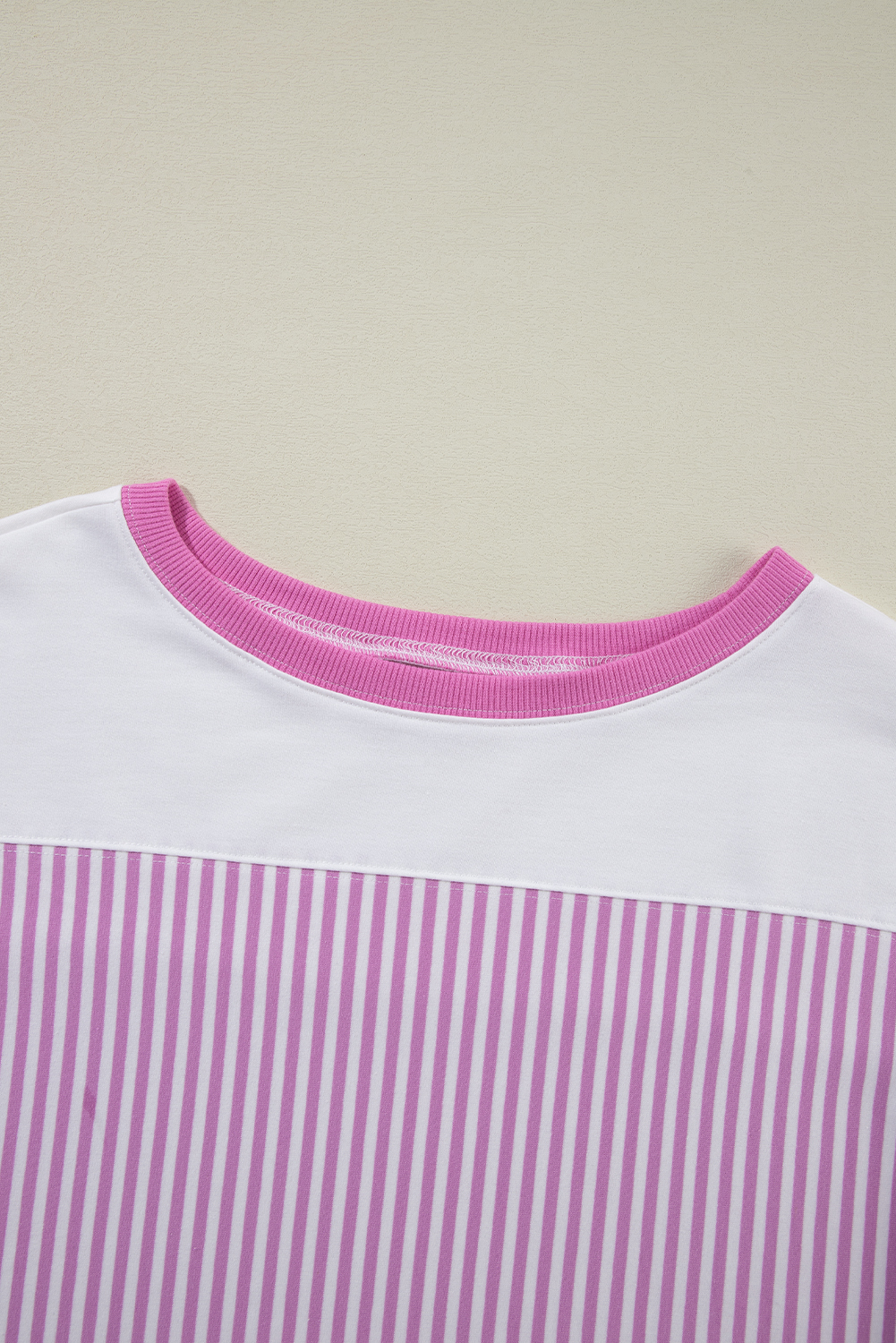 Pink Stripe Patchwork Bracelet Sleeve Plus Size T Shirt Pink Stripe Patchwork Bracelet Sleeve Plus Size T Shirt - Image 7