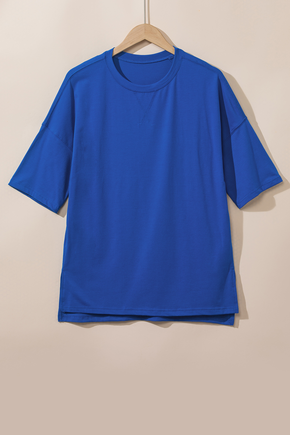 Dark Blue Longline Short Sleeve Side Slit Drop Shoulder Top Dark Blue Longline Short Sleeve Side Slit Drop Shoulder Top - Image 7