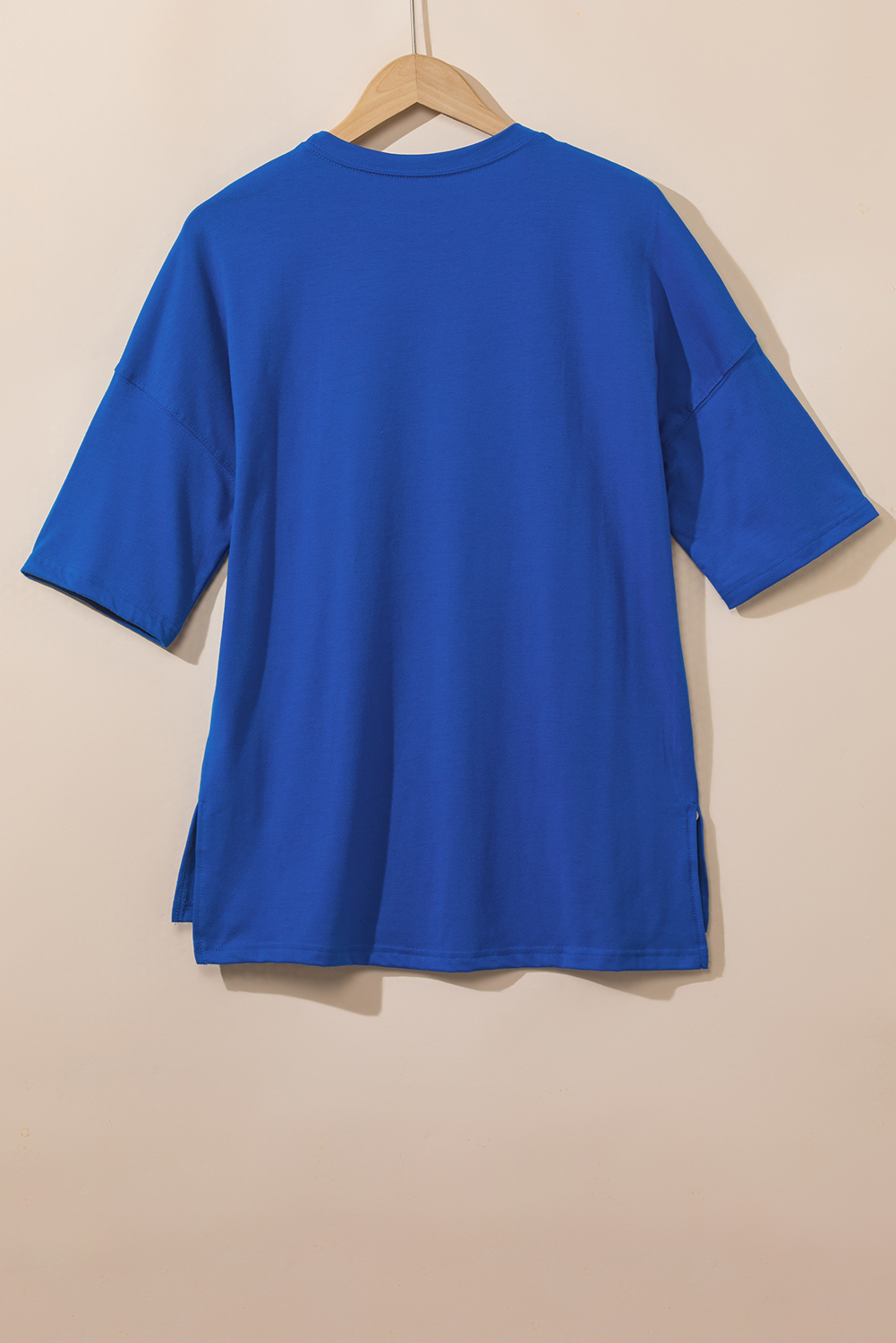 Dark Blue Longline Short Sleeve Side Slit Drop Shoulder Top Dark Blue Longline Short Sleeve Side Slit Drop Shoulder Top - Image 6