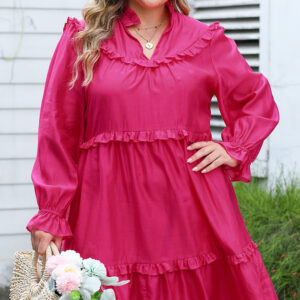 Rose Plus Size Ruffled Bubble Sleeve Dress