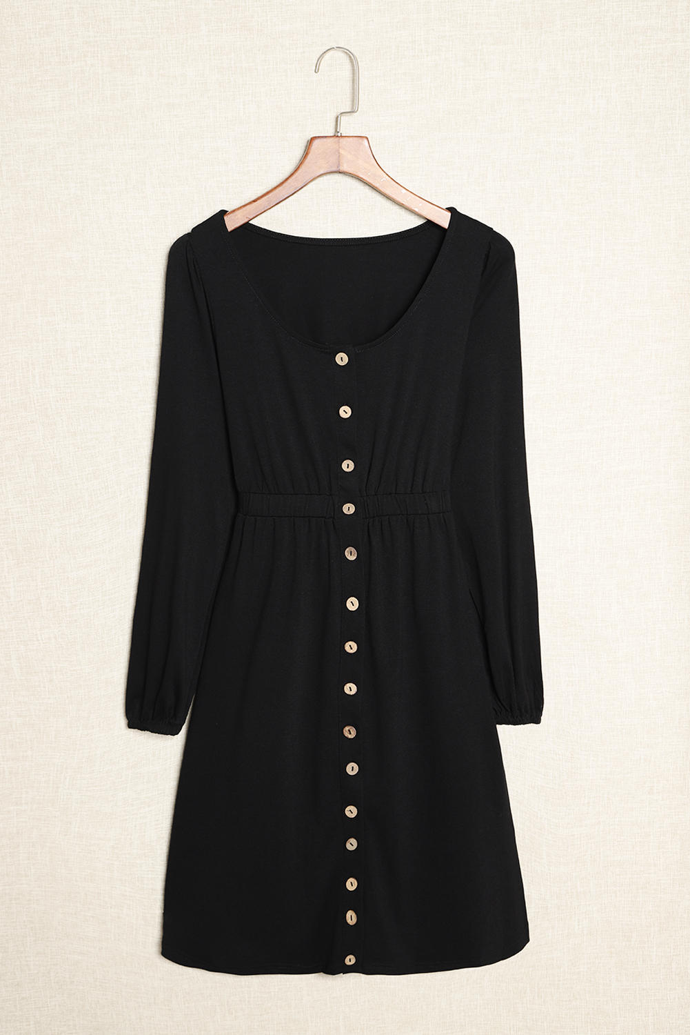 Black Button Up High Waist Long Sleeve Dress Black Button Up High Waist Long Sleeve Dress - Image 7