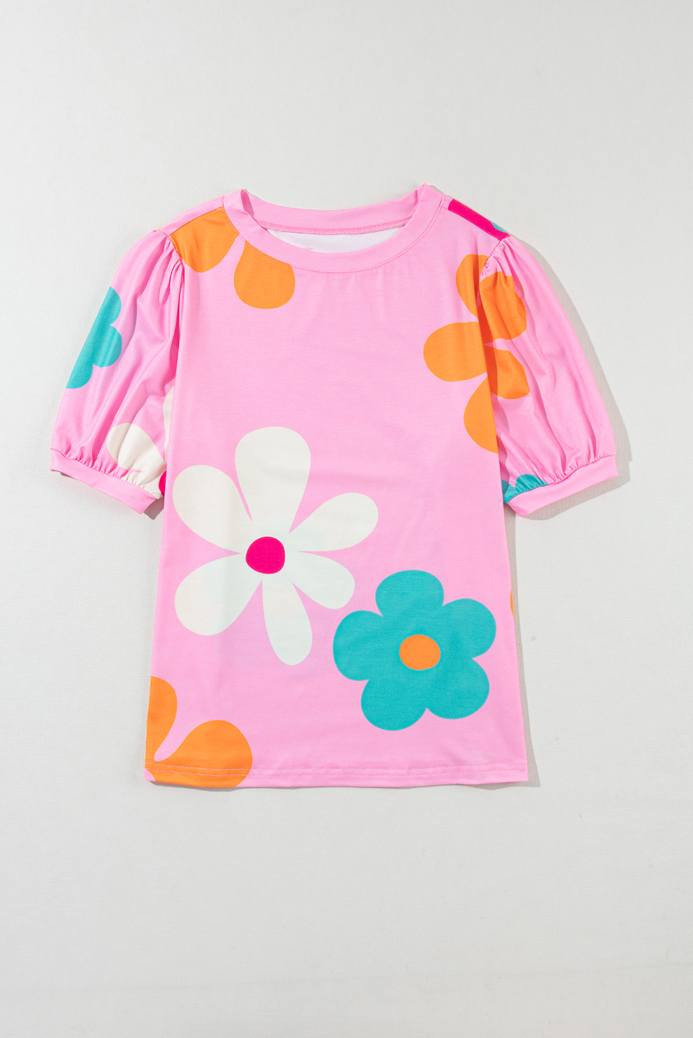 Pink Flower Print Bubble Sleeve Tee Pink Flower Print Bubble Sleeve Tee - Image 3