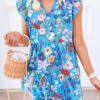 Blue Ricrac Trim Split Neck Floral Loose Dress Blue Ricrac Trim Split Neck Floral Loose Dress