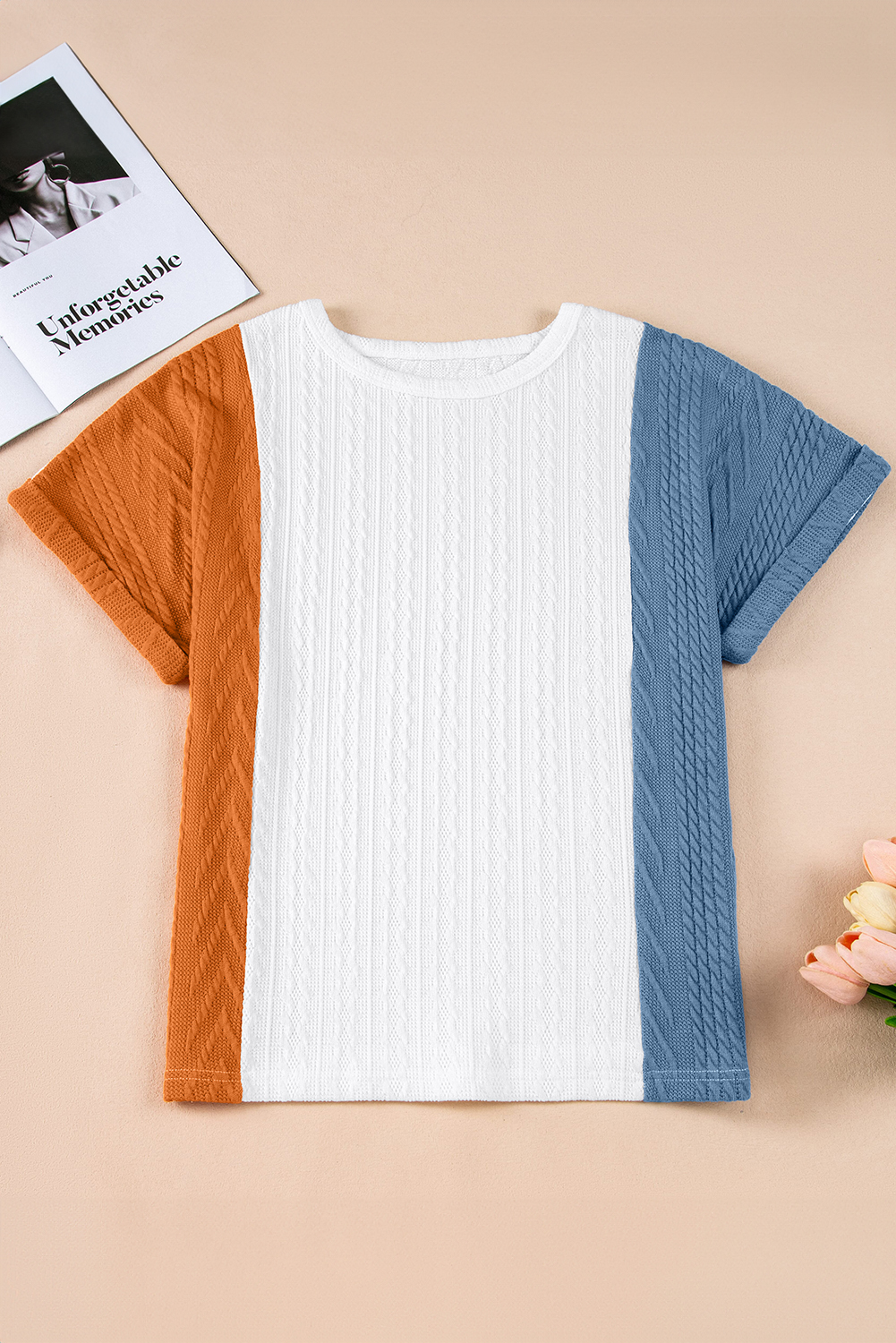 Light Blue Textured Color Block Loose Fit T Shirt Light Blue Textured Color Block Loose Fit T Shirt - Image 6
