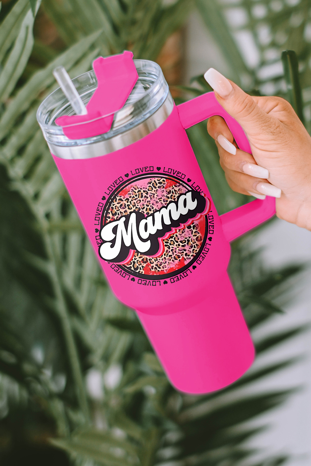 Rose Mama Leopard Print Stainless Steel Insulate Cup with Handle 40oz Rose Mama Leopard Print Stainless Steel Insulate Cup with Handle 40oz - Image 4