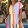 Multicolor Striped Color Block Tiered Mini Dress